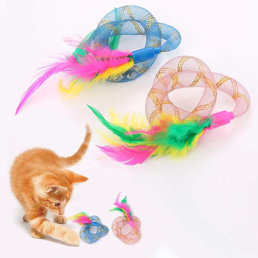 Tube à cordes avec plumes, jouet élastique à ressort, pour chats